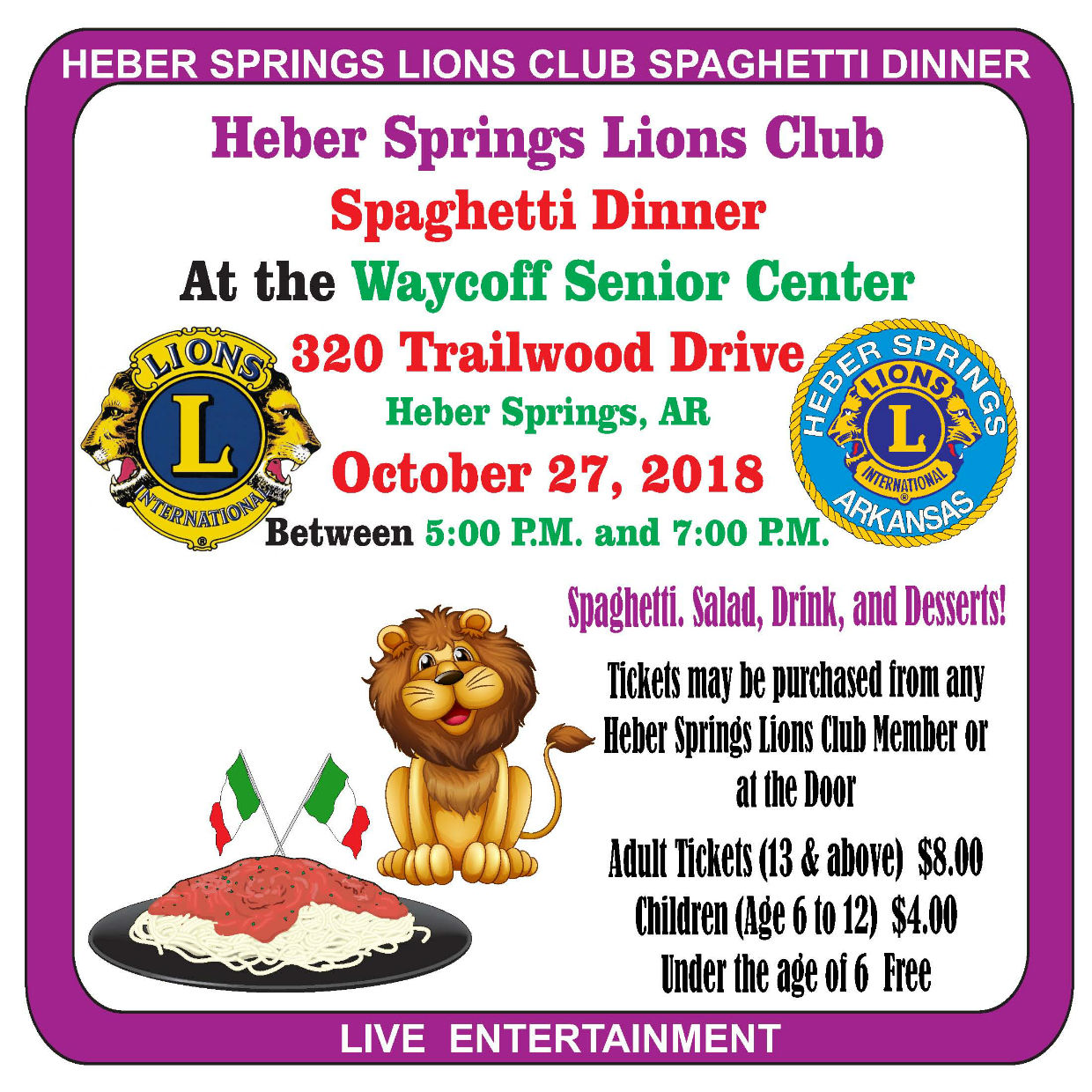 Heber Springs Lions Club Spaghetti Dinner